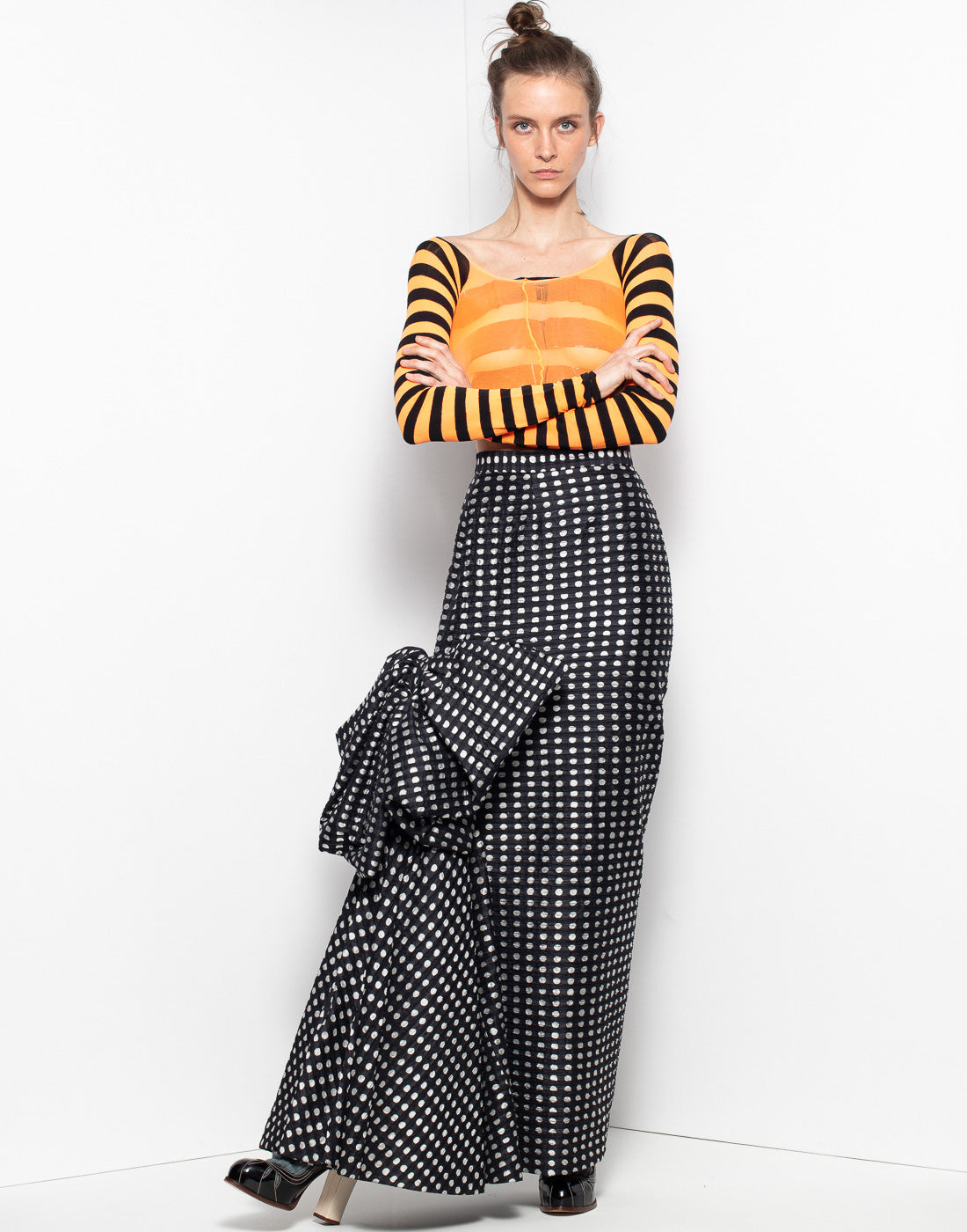 Vintage collectors YSL long poka dot skirt in silk material