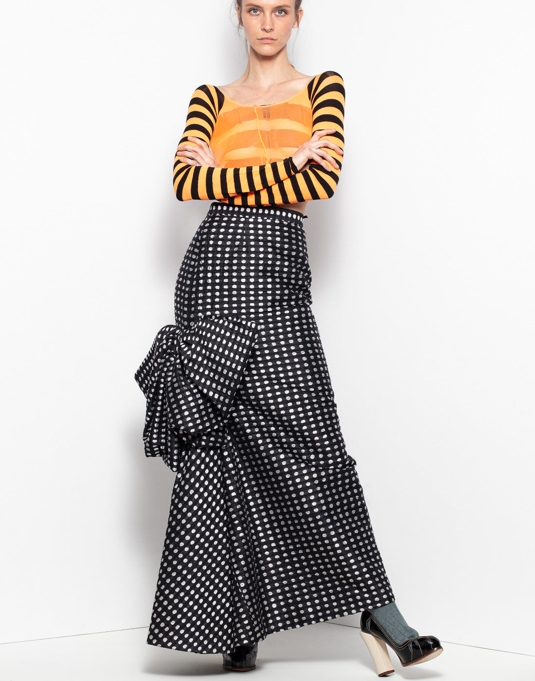 Vintage collectors YSL long poka dot skirt in silk material