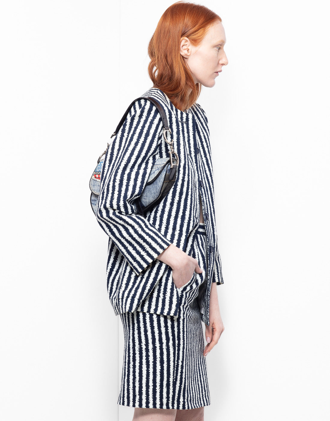 VIntage YSL irregular striped cotton jacket in shades of navy blue and white
