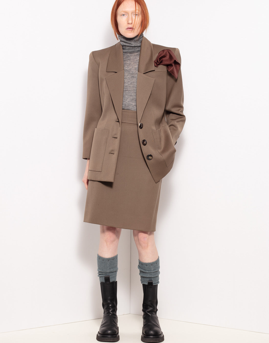 Vintage YSL structured suit with knee long skirt with beautiful detailing