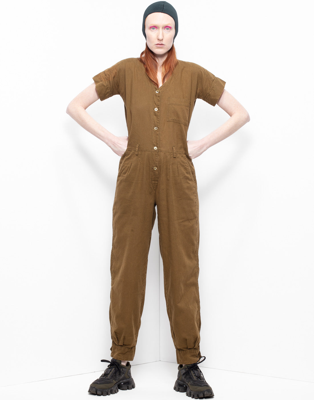 Archive Kenzo Japan short-sleeved military green cotton jumpsuit