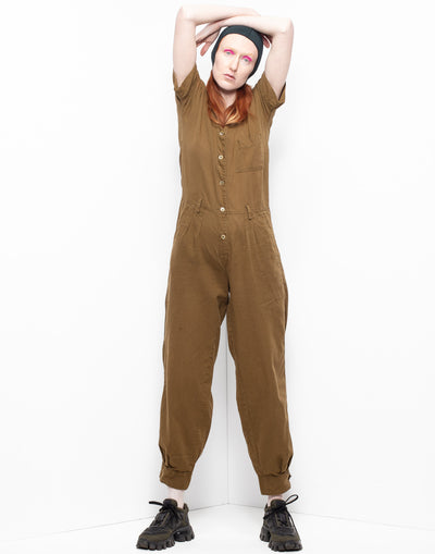 Archive Kenzo Japan short-sleeved military green cotton jumpsuit