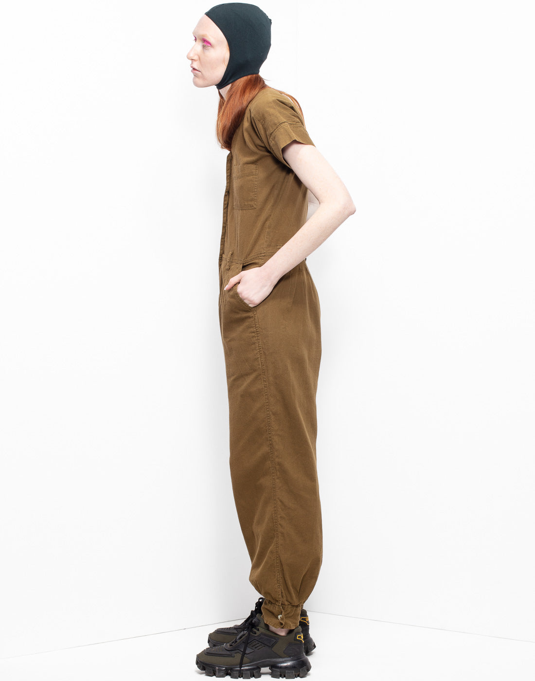 Archive Kenzo Japan short-sleeved military green cotton jumpsuit