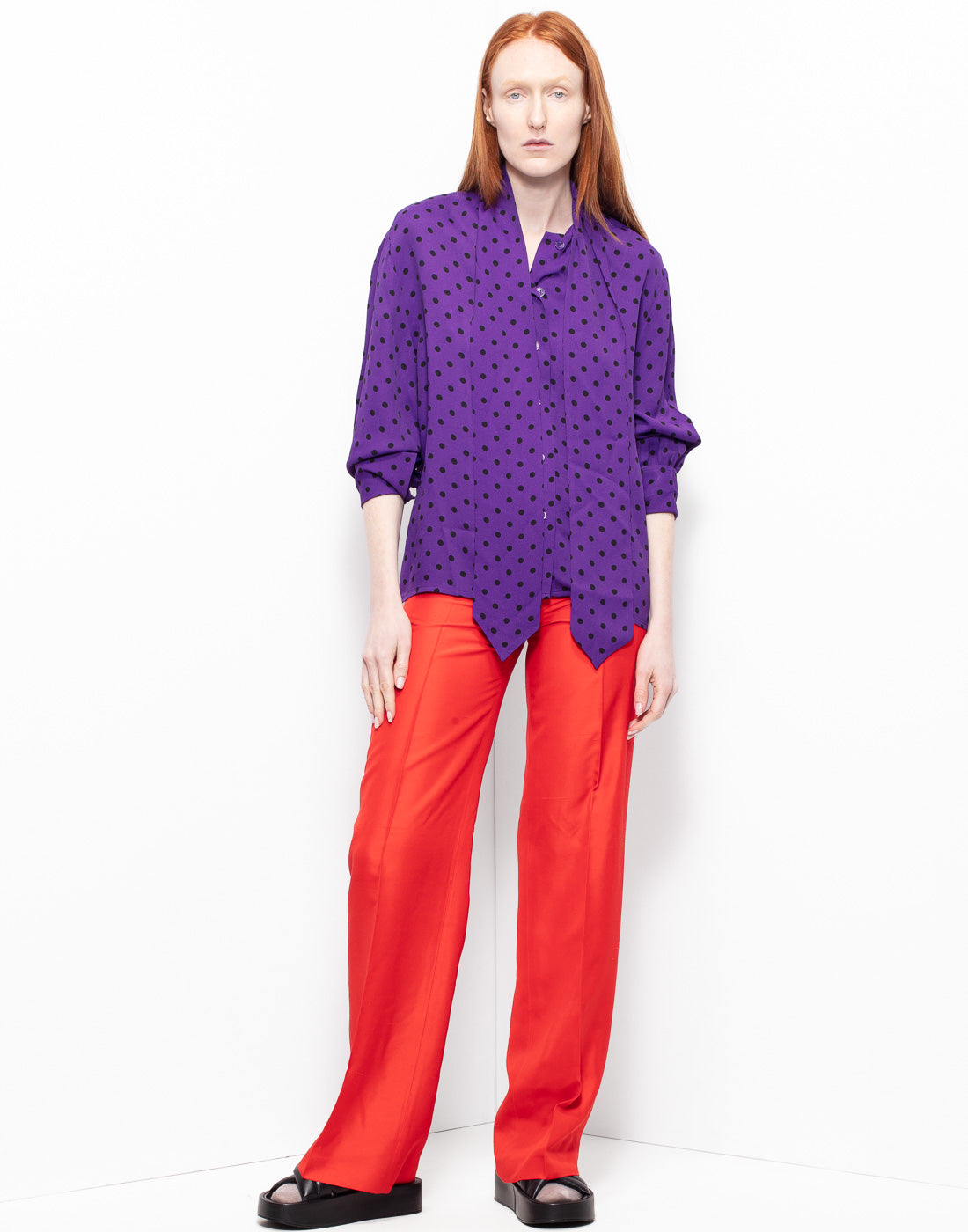 Celine 70's purple polka dots silk shirt