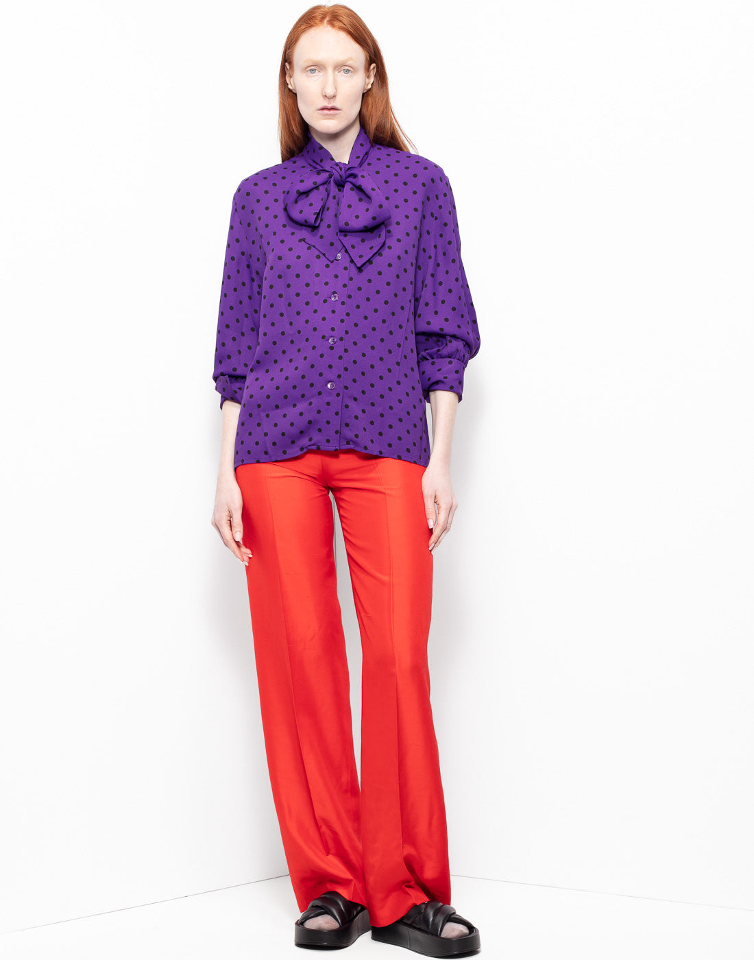 Celine 70's purple polka dots silk shirt