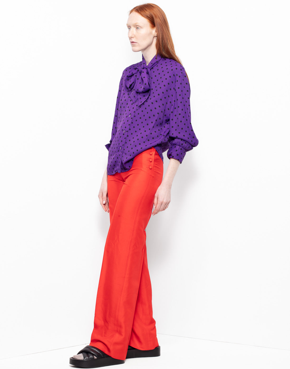 Celine 70's purple polka dots silk shirt