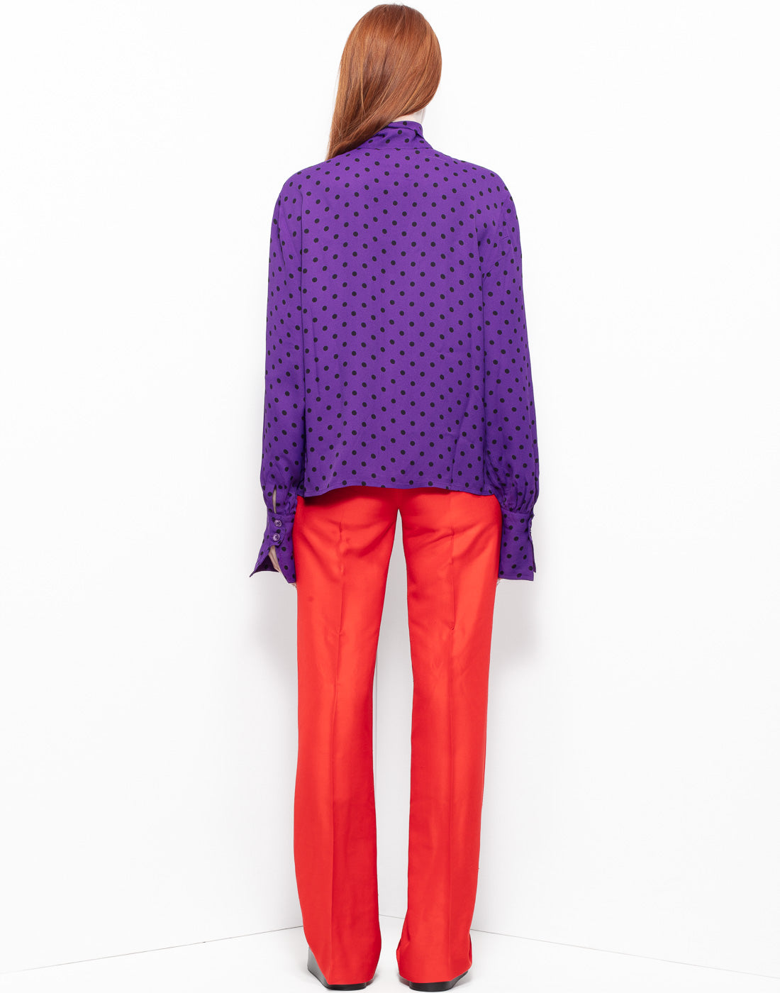 Celine 70's purple polka dots silk shirt