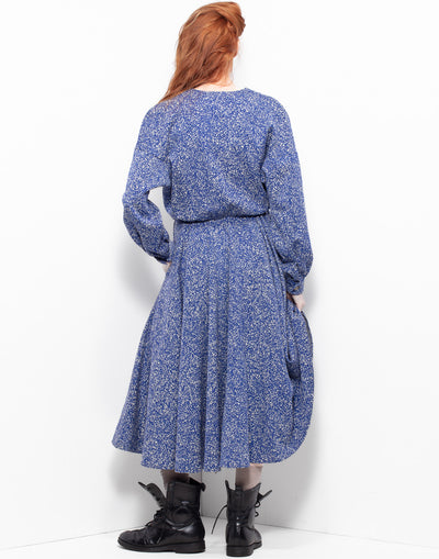 Vintage Erreuno (Armani) sweat-shirt type cotton dress with blue pattern and batwing sleeves.