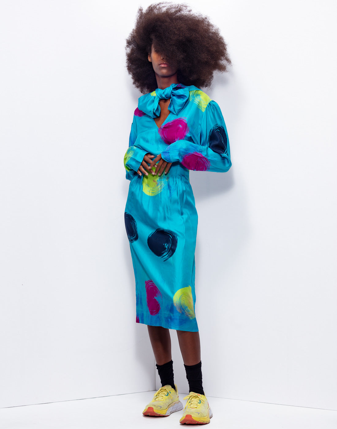 Vintage Balmain silk pois dress with multiple belt styling possibilities
