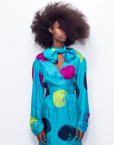 Vintage Balmain silk pois dress with multiple belt styling possibilities